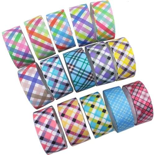 1' Color grid Decoration Gift Wrapping Printed Grosgrain Ribbon,10yrds DIY Handmade Headwear Accessories,L-20314-109