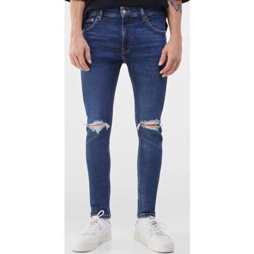 Mens jeans ripped tight-fitting motorcycle trousers 2021 trend slim-fit denim trousers high quality simple male blue pants