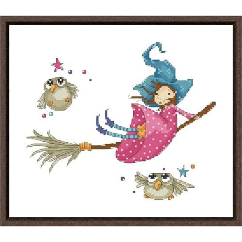 Maiden flight cross stitch kits little girl cartoon pattern design 18ct 14ct 11ct unprint canvas embroidery DIY needlework