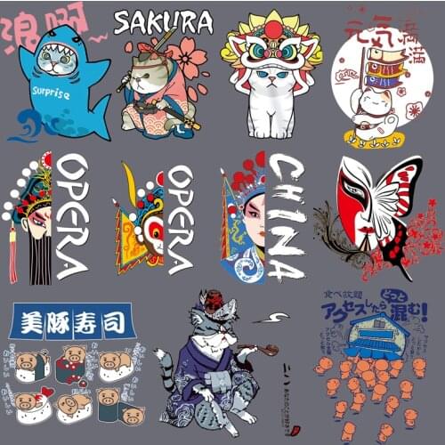 Hot Fix Sticker Chinese Peking Opera Girl Appliques Heat Transfer Hot Stamping Clothing Bag Stickers Iron on Lovely cat Patches