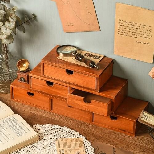 Retro Desktop Wall Storage Office Sundries Multi-layer Storage Cabinet Wooden Jewelry Storage Cabinet Organizer For Cosmetics