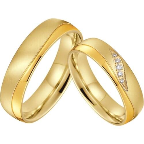 Alliances Marriage Gold Color Promise Wedding Rings for Couples Set Men and Women Ladies Titanium Stainless Steel Jewelry