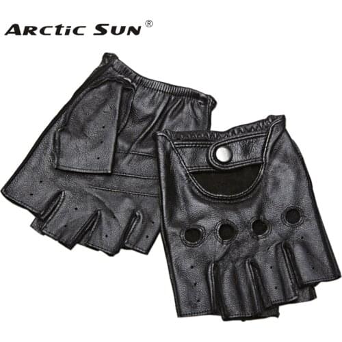 Genuine Leather Half Finger Gloves Men Summer Breathable Driving Semi-Finger Male Sheepskin Glove Non-Slip Fitness JT9006