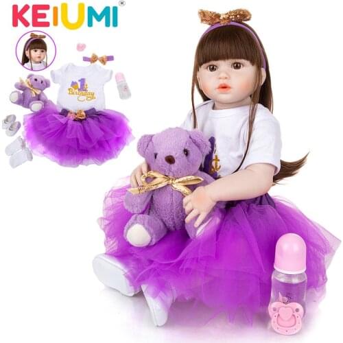 KEIUMI 23 Inch Lovely Reborn Baby Doll Fashion Lifelike Full Silicone Girl Body Bebe Reborn Toys For Kids Birthday Surprise Gift