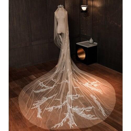 Luxury Wedding Veil 3 Meters Long Bridal Veils Ivory White Applique One-layer Bride Wedding Accessories In Stock 2020