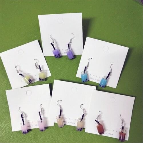 2020 New Fashion and Fun Handmade Pearl Milk Tea Cup Earrings Creative Unique Resin Temperament Wild Earrings Girl Party Jewelry