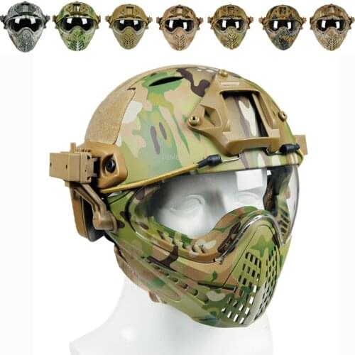 Tactical Helmet with Full Face Mask Military Paintball Airsoft Army Helmets for Outdoor Cs War Game Motorcycle Cycling Hunting