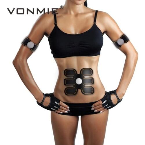VONMIE Abdominal Arm Fitness S4B04 EMS Trainer Muscles Stimulator ABS Vibrating Slimming Belt Physiotherapy Tens Machine Unisex