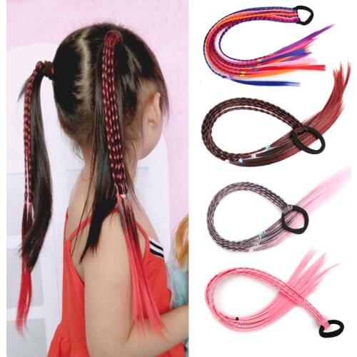4pcs Girls Elastic Braid Hair Colorful Gradient Braid Beauty Ponytail Hair Bands Headwear Children Hair Accessories