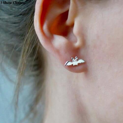 Tiny Small Stainless Steel Halloween Bat Earrings Boho Gothic Minimalist Studs Earring For Women Summer Jewelry