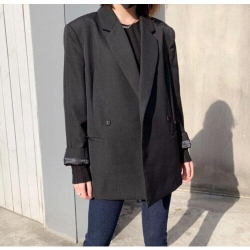 Women Suit 2019 Loose Wool Blazer Female Blue / Black