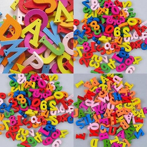 100Pcs Colorful Wood Letters Numbers Wooden Flatback Buttons Alphabet Embellishments Scrapbooking Crafts Tool Sewing Accessories