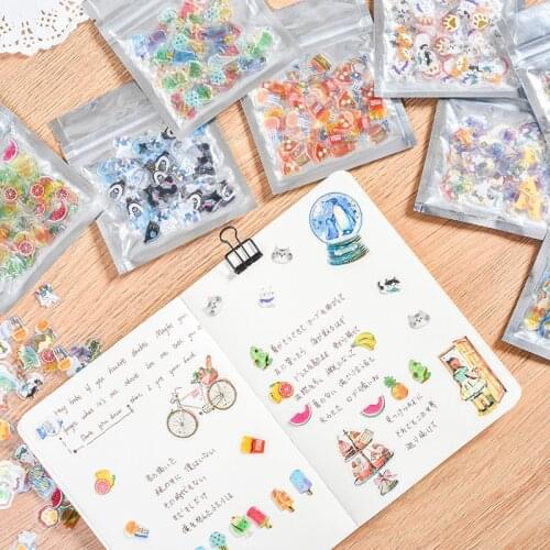 100 pcs/pack Mini Transparent 3D PVC Crystal Candy Stickers Creative Animal Unicorn Fruit Cat Decorative Sticker for Diary Album