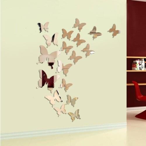 12Pcs Butterfly Removable Fashion Mirror Sticker Wall Sticker DIY Self Adhesive Home Room Art Background Decor Room Decor