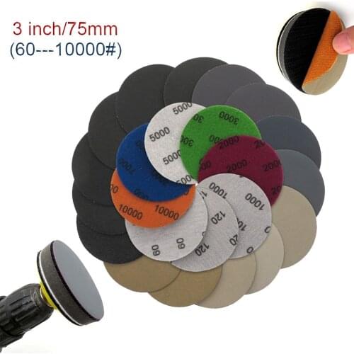 20pcs 3" Sanding Discs Silicon Carbide Hook And Loop Waterproof 75mm Sandpaper Grit 400—10000# For Woodworking Polishing