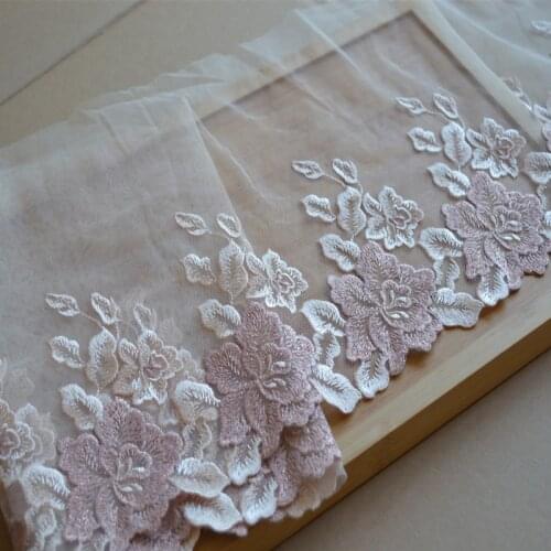 2Yds/Lot 21cm Wide Transparent Gauze Fluorescent Tan Flower Embroidery High Quality Lace Trim For Undergarments,Wedding Fabric