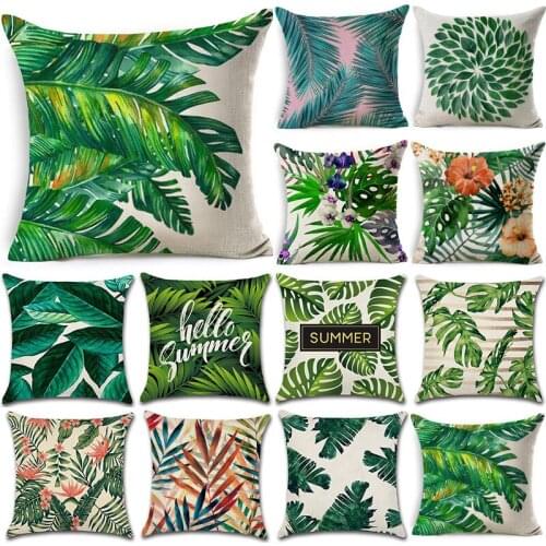 45*45cm Tropical Plants Cactus Monstera Pattern Cotton Linen Cushion Cover Car Sofa Bed Decorative Pillows Home Pillowcase