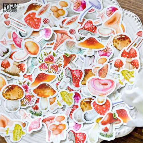 45pcs/box Mushroom Decor Filofax Stationery Paper Stickers DIY For Scrapbooking Planner Life Log Adhesive Label Paper Sticker