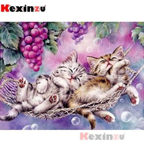 Kexinzu 5D Full DIY Square/Round Diamond Painting"Grape swing cat"3D Embroidery Cross Stitch Mosaic diamondpainting Gift #K80800