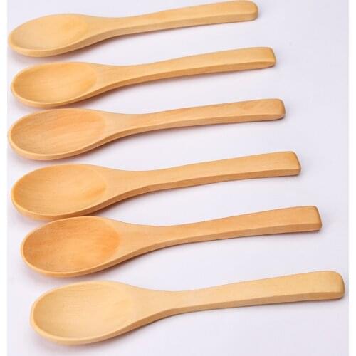 6Pcs Mini Wood Spoon Flatware Kitchen Tool Soup Dessert Coffee Honey Stirring Ice Cream Dessert Children Spoon Tableware