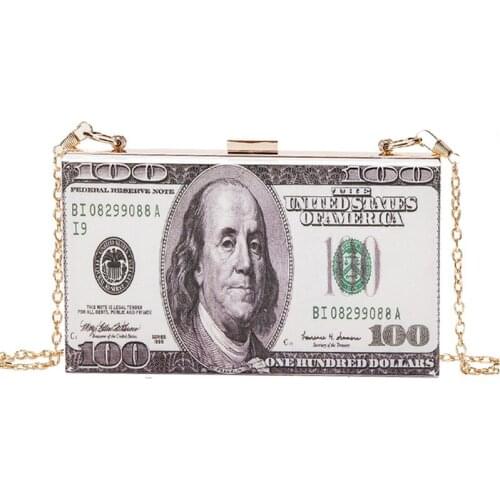 Acrylic Box Dollar Money Design Party Clutch Bag Small Crossbody Bag Women Shoulder Chain Bag Casual Purses and Handbags