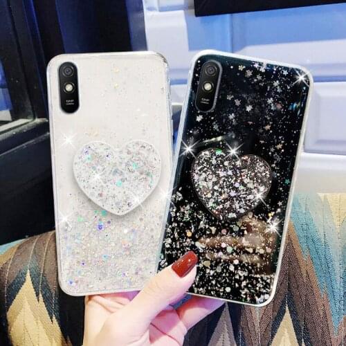 Bling Glitter Star Case For Xiaomi Redmi 9 9C 9A Cases Soft Silicone Cover Xiaomi Redmi 7A 7 8A 8 Heart Holder Phone Covers Capa