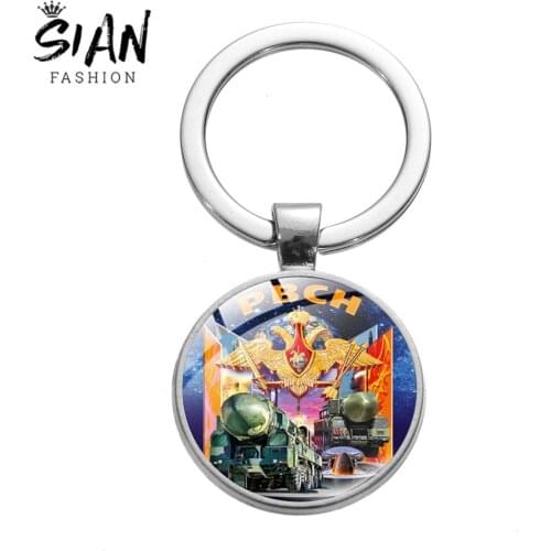 SIAN CCCP Symbol PBCH Pendant Keychains Round Glass Military USSR Art Picrure Keyring Key Holder Handmade Pop Jewelry Men Women