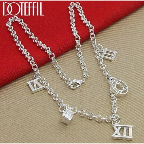 DOTEFFIL 925 Sterling Silver Five Roman Numerals Pendant Necklace For Women Engagement Wedding Fashion Charm Jewelry