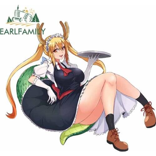 EARLFAMILY 13cm x 11.3cm for Dragon Maid Toru Personality Car Stickers Refrigerator Decal Laptop Personality Anime Decoration