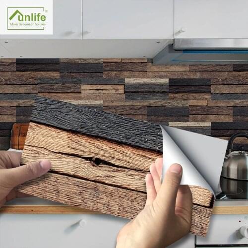 Funlife 10*20cm Waterproof Wall Sticker Old Brown Dark Wood Self-adhesive Wall Sticker Tile Stickers Kitchen Bathroom 's Decors