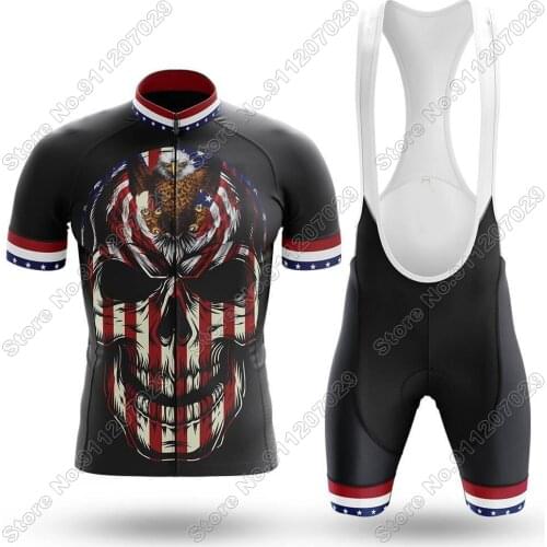 USA Flag Skull - Mens 2021 Sugar Cycling Jersey Long Sleeve Cycling Clothing Race Road Bike Shirts Bicycle Tops MTB Uniform Rop