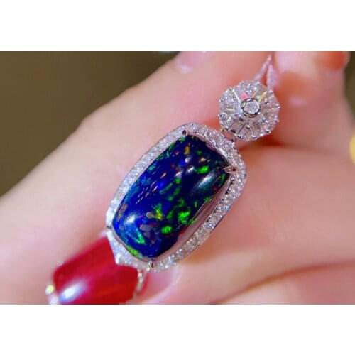 H413 Fine Jewelry Real 18K Gold AU750 G18K Natural 100% Opal Pendant 5.5ct Gold Diamond Pendant Gemstone Necklaces for Women