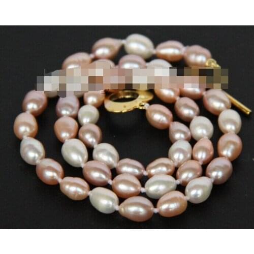 Huij 0033039 AAA 17" 11mm rice Multicolor white pink purple pearls necklace