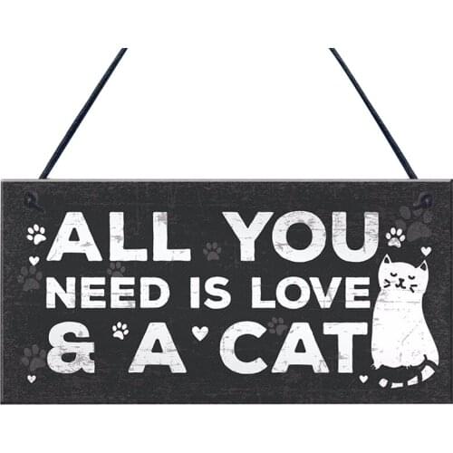 Cat Wooden Sign Pet Tag Cat Accessorise Lovely Animal Sign Hanging Plaques for Home Garden Decoration 10*20cm
