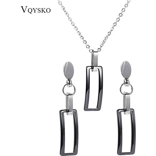 Hot Statement Geometric Jewelry Sets Big Sale Rectangle Black Ceramic Wedding Jewelry Sets Necklace/Earring Bijouterie Sets