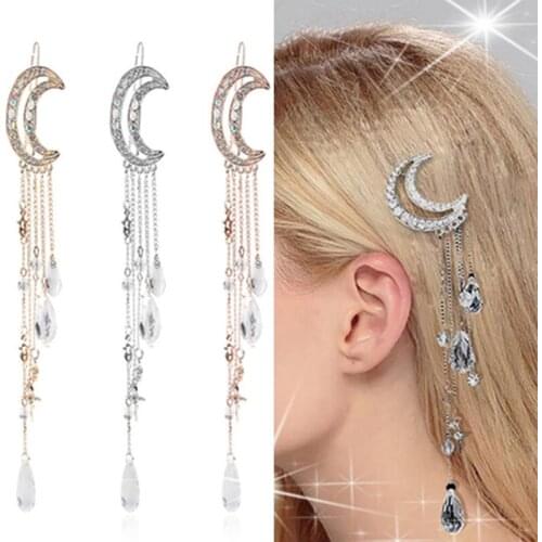 Moon Tassel Crystal Hairpin Crescents Tassel Hairpin European and American Fashion Hair Accessories SK88
