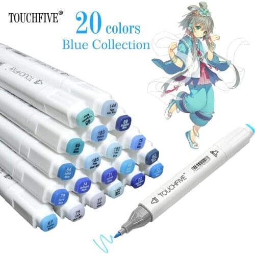 TOUCHFIVE 20 colors Blue series Alcohol Markers pens oily based ink Art Marker Drawing Marker Pen Animation set