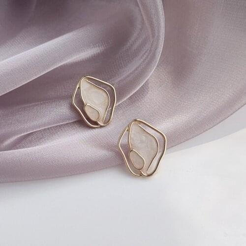 Metal Geometrical Irregular Glaze Earrings South Korea Retro Fashion Simple Joker Small Stud Earrings Girl Women Jewelry Gift
