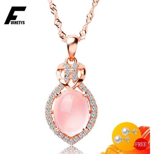 Fashion 925 Silver Jewelry Necklace with Rose Quartz Zircon Pendant for Women Girlfriend Wedding Engagement Party Accessories