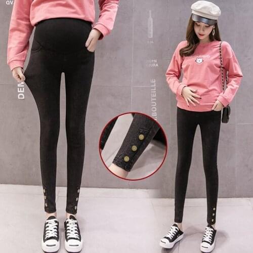 Fashion pregnant women denim trousers autumn and winter pregnant women feet pants wearing leggings jeans maternity dress