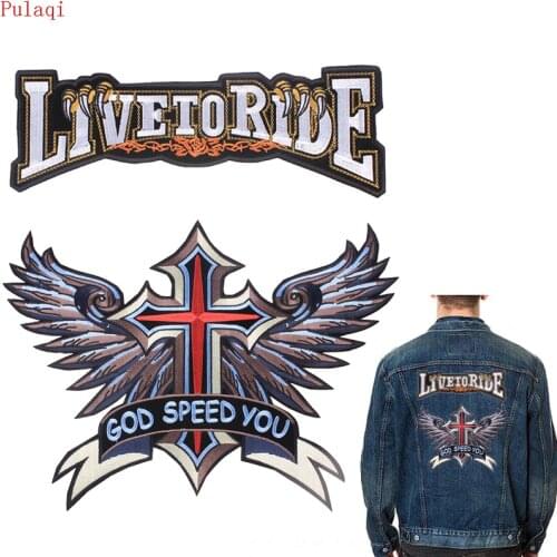 Pulaqi Punk Eagle Paw Live to Ride Skull Embroidery Patches for Clothes Iron on Clothes Biker Motorcycle Applique Stripe Sticker