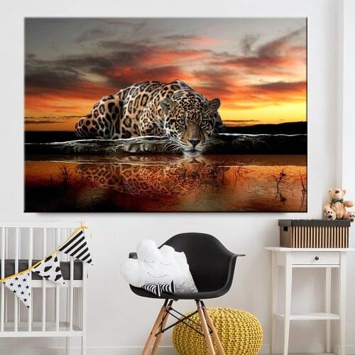 Canvas Painting Animal Wall Art Cheetah Leopard Landscape Posters and Prints Pictures for Living Room Decoration Home Decor