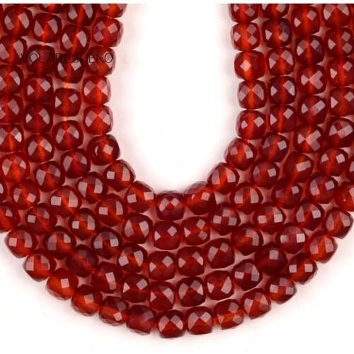 Natural Red Carnelians Faceted Stones Beads For Jewelry Making DIY Needlework Bracelet Charms Necklace Square Spacer Gem Beads