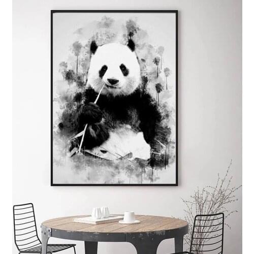 Posters and Prints Home Decor Cute Panda Eating Bamboo Art Canvas Painting on The Wall Decorative Picture for Living Room Animal