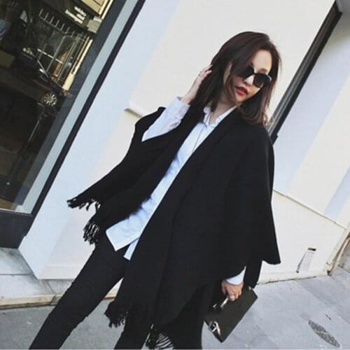 Women Winter Cashmere Poncho Cape Scarf Fashion Black Warm Scarves Vintage Pashmina Long Blanket Shawl Lady Poncho Foulard Femme