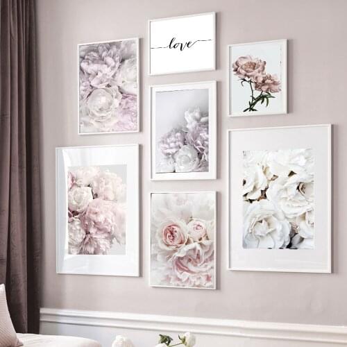 Scandinavian Fashion Poster Pink Flower Love Quote Nordic Style Wall Art Canvas Print Painting Modern Living Room Decor Picture
