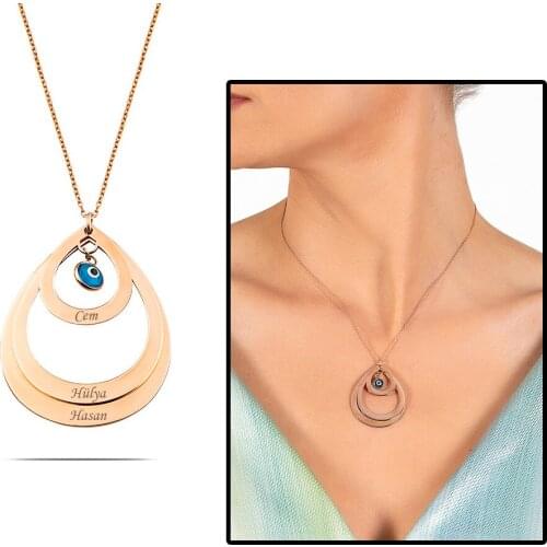 Tesbihane Personalized Name Written Rose Color 925 Sterling Silver Lady Three Drop Necklace