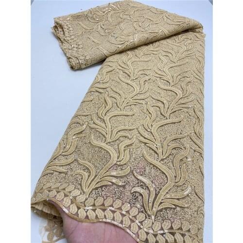 XIYA African Tulle Lace Fabric High Quality Guipure Cord Water Soluble Lace Gold Nigerian Lace Fabric For Wedding 4135B