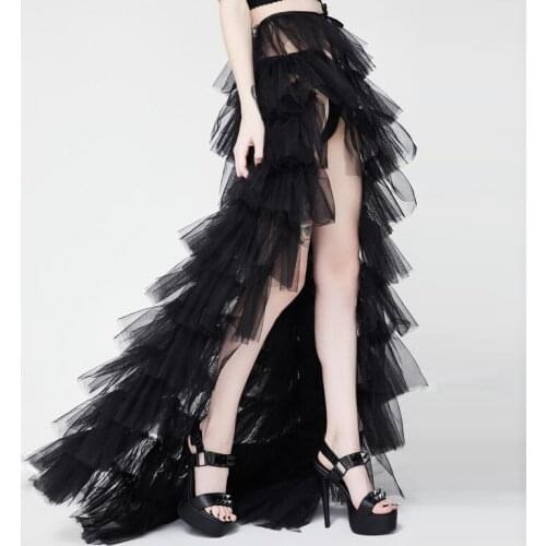 Sexy Black Tiered Tulle Overskirts for Wedding Prom Party Gown Overlay Floor Length Ruffles Chic Women Maxi Detachable Skirt