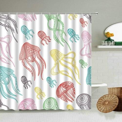 Cartoon Sea Animals Colorful Jellyfish Shower Curtain Fun Kids Bathroom Bathtub Blackout Waterproof Cloth Curtains With Hook Set
